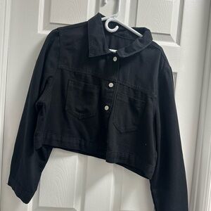 Black Cropped Denim Jacket with fringe